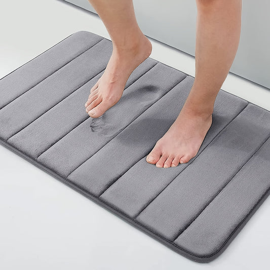 1pc Memory Foam Soft Bath Mats - Non Slip Absorbent Bathroom Rugs Rubber Back Runner Mat For Kitchen Bathroom Floors , Grey