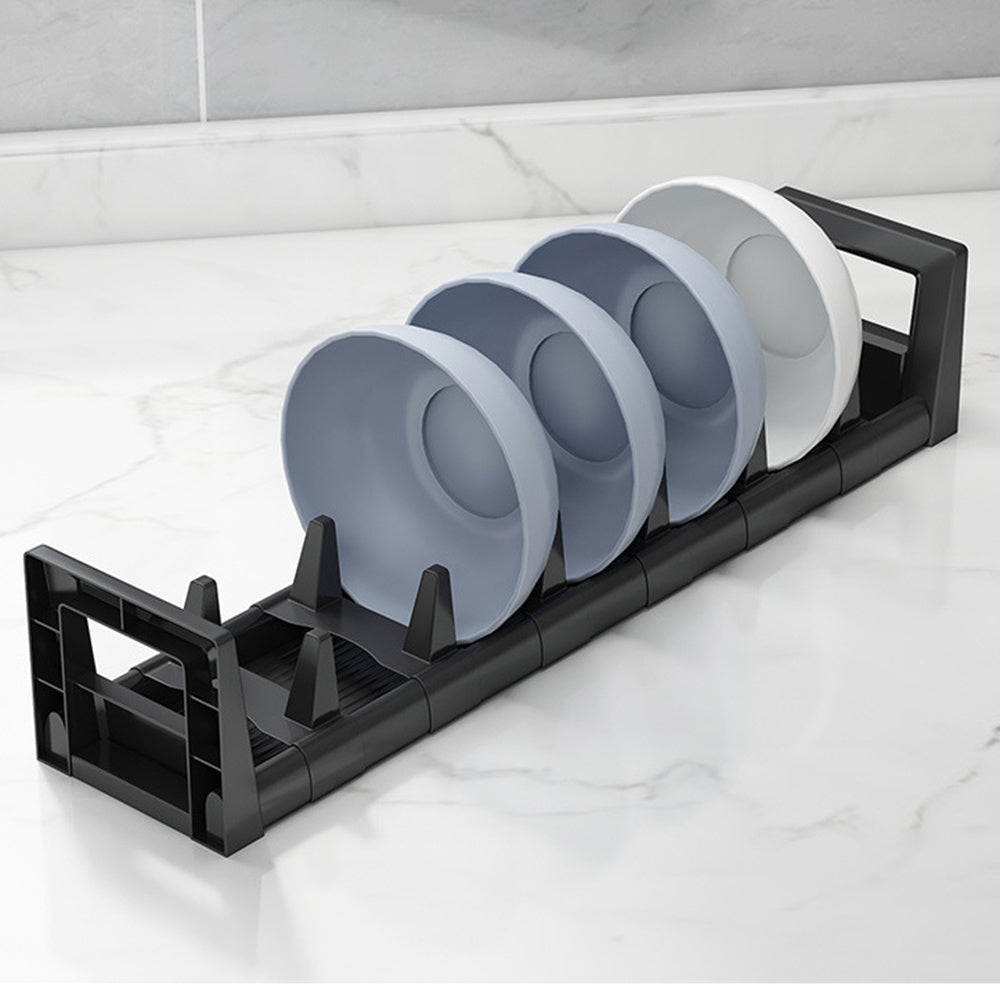 1pc Dish Organizer Rack For Cabinet, Adjustable Plate Holder Small Dish Drying Racks, Under Sink Storage Countertop Mount With Removable Slots
