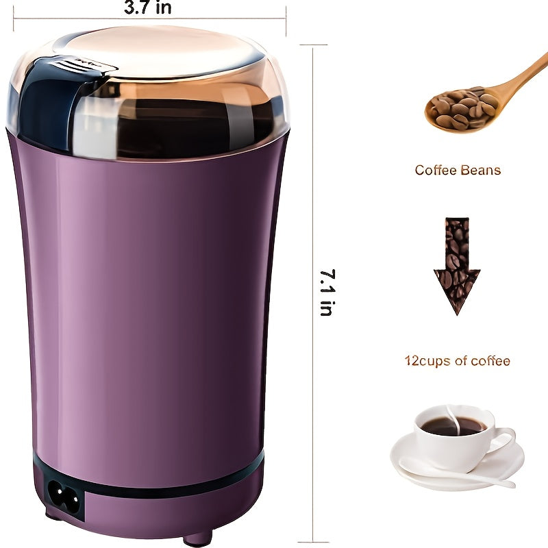 1pc Electric Coffee Grinder, Grain Grinder, Portable Coffee Bean Grinder With Replacement Stainless Steel Blade And Brush For Dried Herbs Spice Peanut Grain