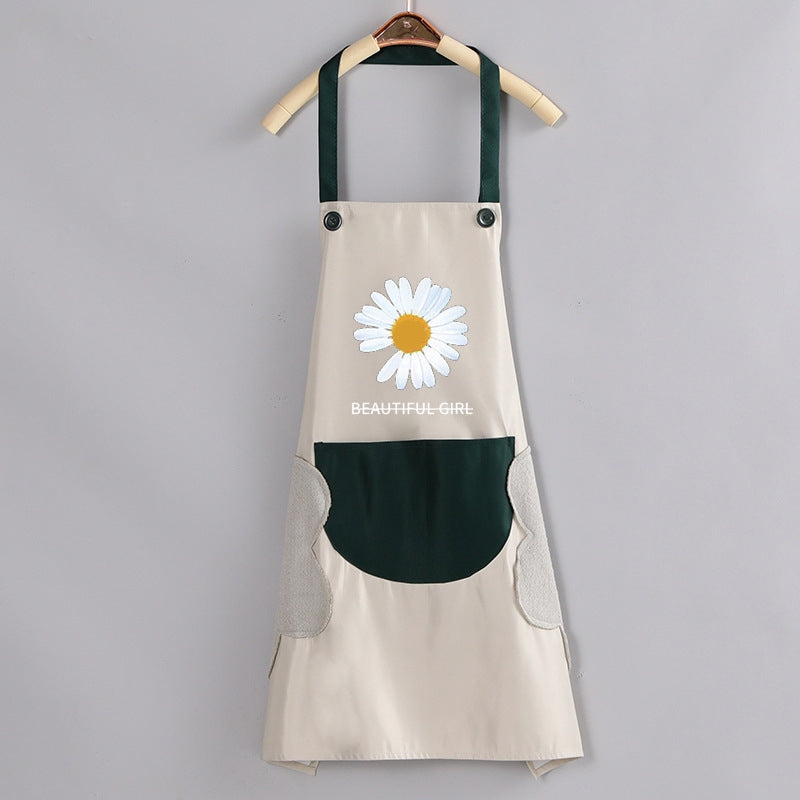 1PC Home Apron With Daisy Print, Adjustable Cooking Aprons, Waterproof And Oil-proof, Water-drop With 1 Big Pockets, Bib Aprons