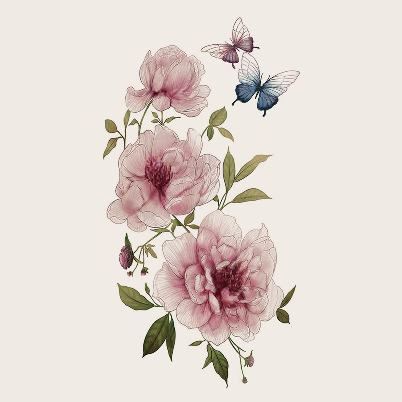 6-Piece Beautiful Flower Printed Body Tattoo Stickers