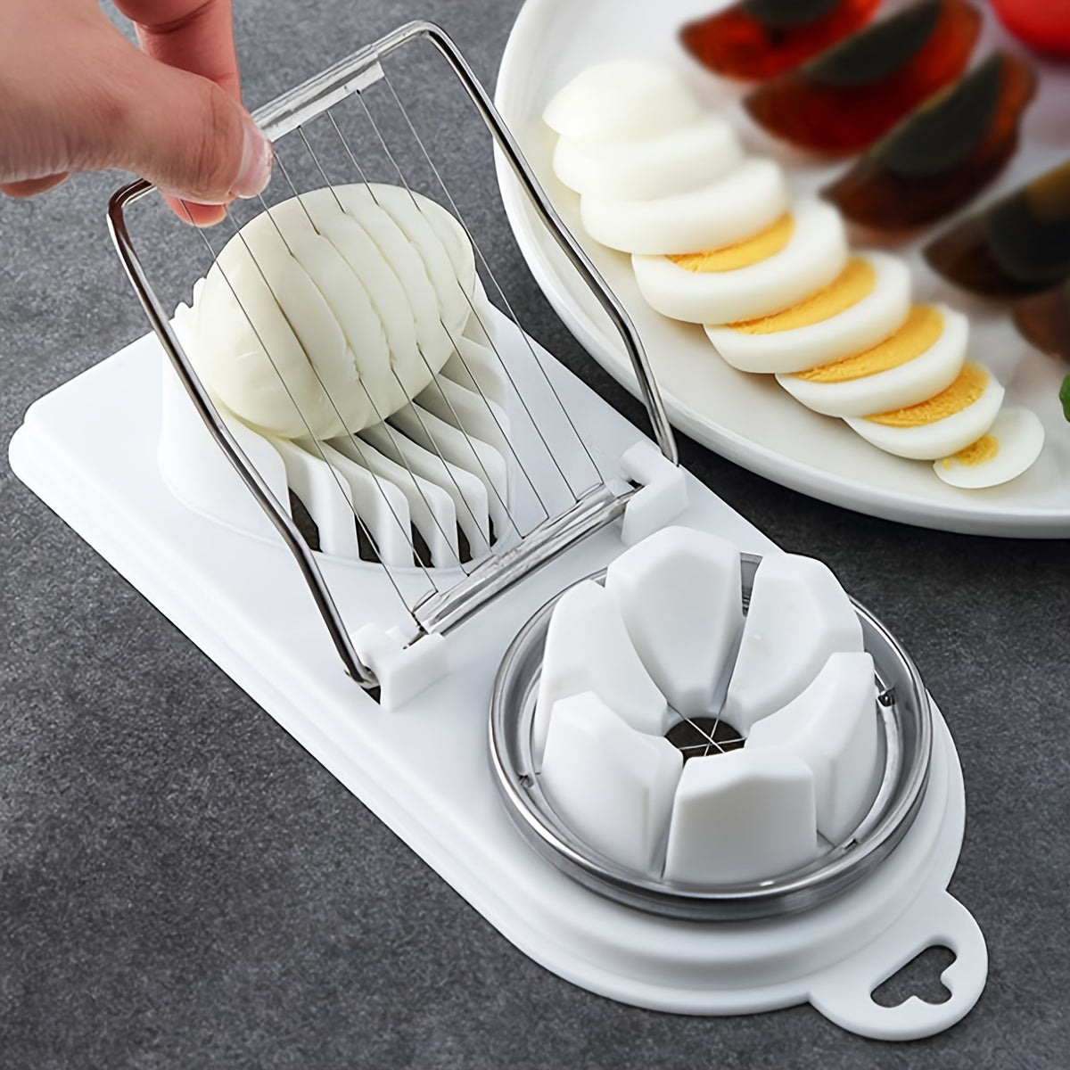 1pc Egg Slicer & Wedger, Multifunctional Egg Cutter, Kitchen Restaurant Cutter, Multipurpose Stainless Steel Wire Cutter, Multifunctional Divider, Egg Fruit And Vegetable Slicer Tool