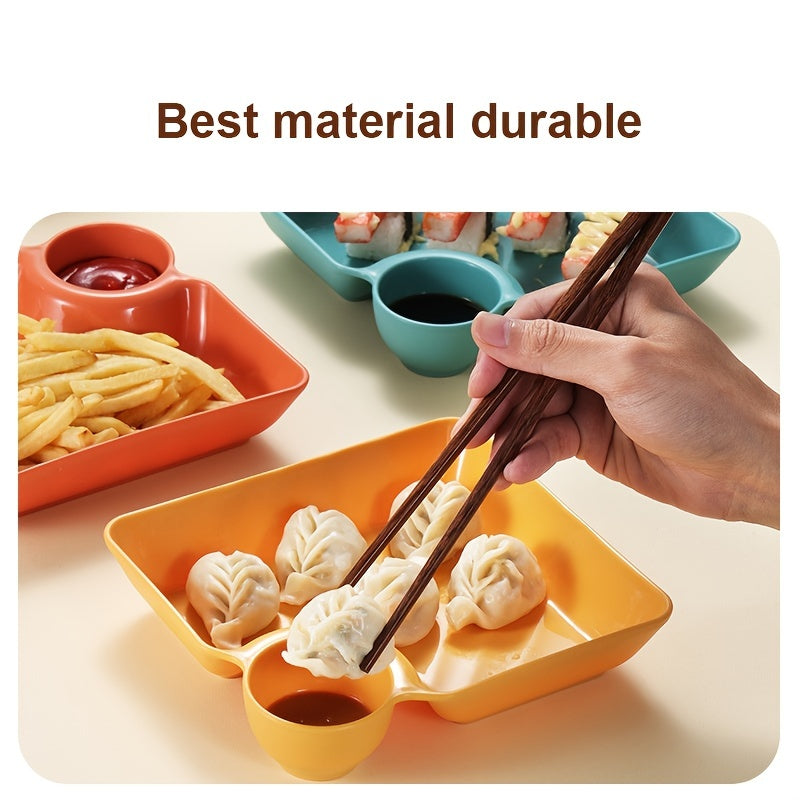 1pc Dumpling Plate With Sauce Dish, Square Serving Plate, Snack Platter, Sushi Dish, Fruit Plate, Dessert Tray, Kitchen Supplies