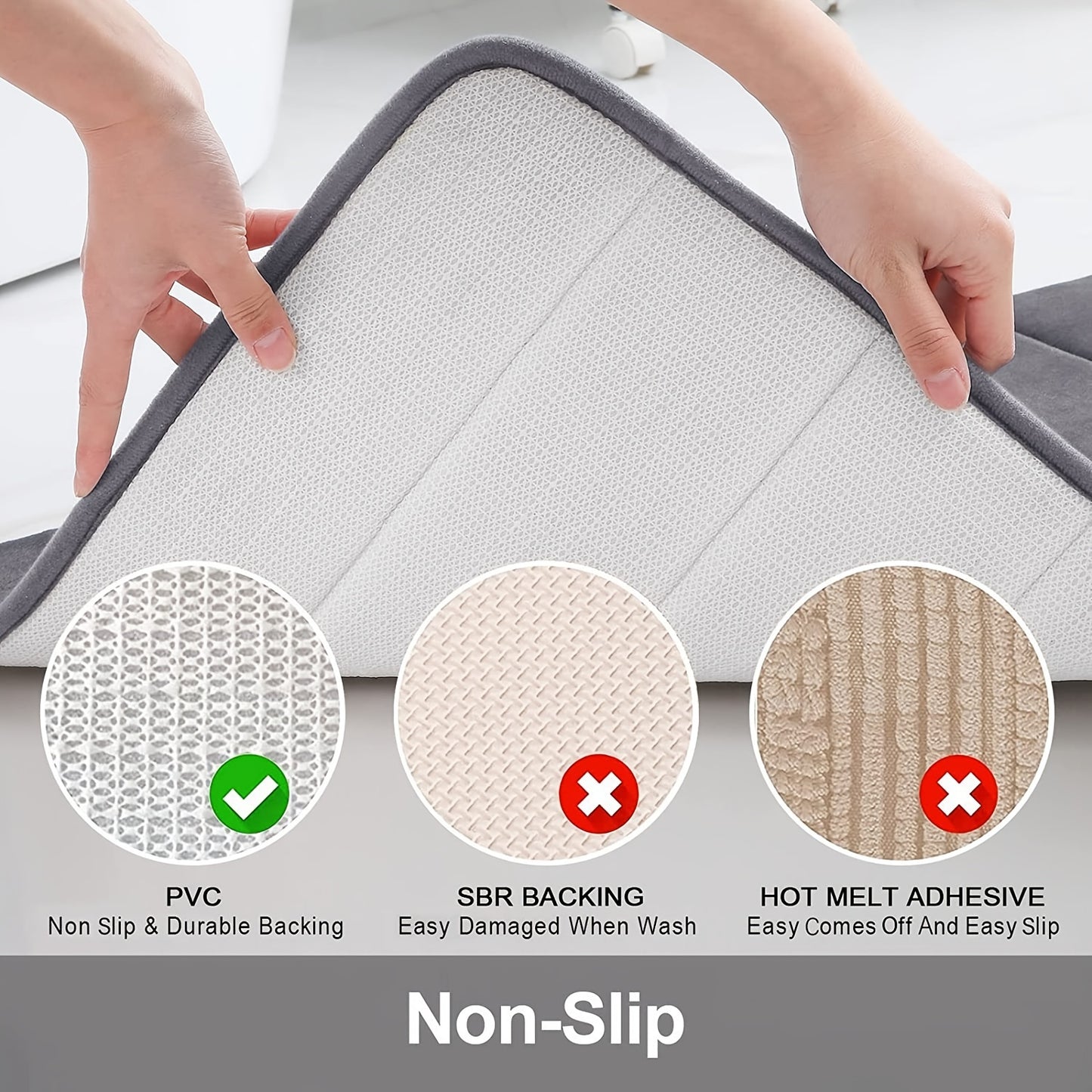 1pc Memory Foam Soft Bath Mats - Non Slip Absorbent Bathroom Rugs Rubber Back Runner Mat For Kitchen Bathroom Floors , Grey