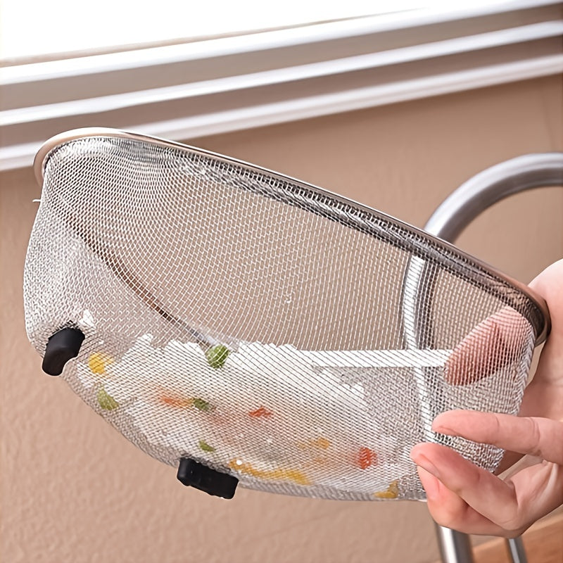 1pc Drainer Basket, Triangular Sink Drainer Basket, Stainless Steel Strainer, Kitchen Drainer Basket, Garbage Residue Filter, Storage Leakage Mesh Basket, Vegetable Basket 6.61lbs(Max)