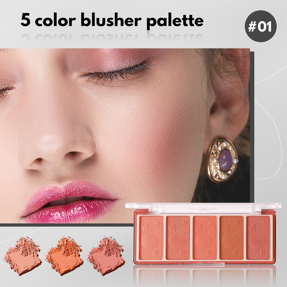 5-color Natural and Long-lasting Blush Palette