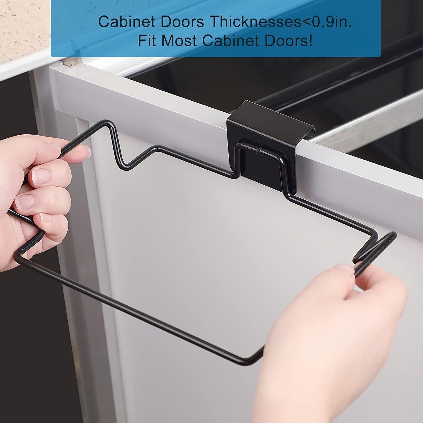 1pc Large Stainless Steel Trash Bag Holder For Kitchen Cabinets Doors And Cupboards, Black Silvery