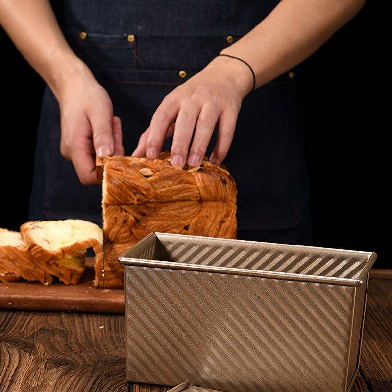 1pc Golden Loaf Pan With Lid, Non-Stick Durable Bread Pan Toast Mould With Cover Bakeware Tin For Baking Bread, Homemade Cakes, Meatloaf