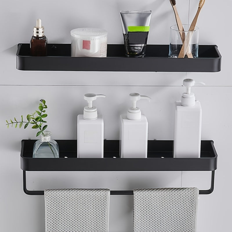 Bathroom Black Shelf with Towel Bar