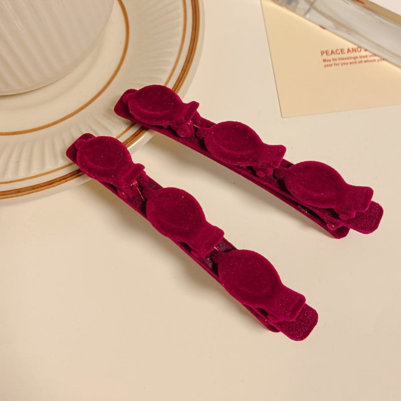 Retro Sweet Kids Velvet Fashion Design Girls Braided Side Clip Hairpin