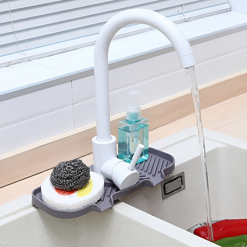 1pc Faucet Splash Pad, Silicone Kitchen Sink Faucet Mat, Behind Sink Splash Guard, Self Draining Sink Pad Behind Faucet, Faucet Splash Guard, Faucet Drying Durable Mat For Bathroom