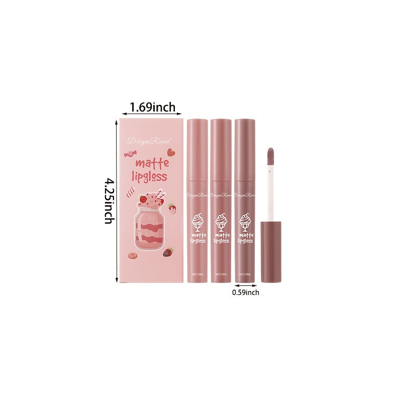 3 Pieces Of Ice Cream Set Box Velvet Lip Glaze Lipstick Lip Gloss