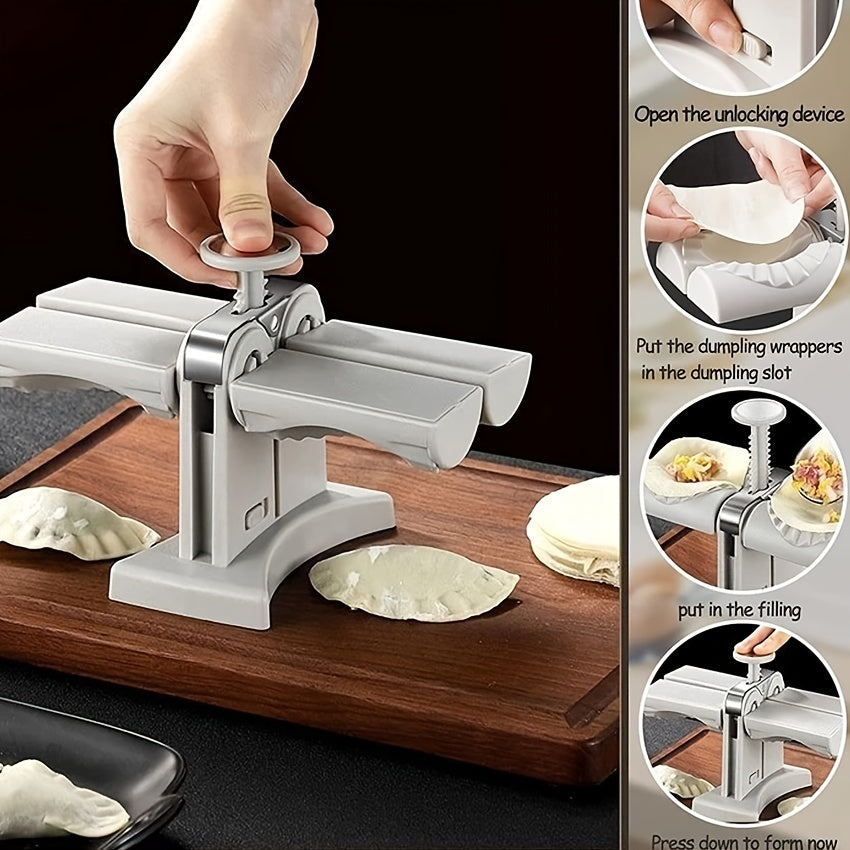 1pc Household Double Head Automatic Dumpling Maker Mould, Manual Ravioli Press Machine Dumpling Press Set Double Heads Mold Wrap Two At A Time, Restaurant Kitchen Gadgets, Make Dumplings Empanadas Quickly