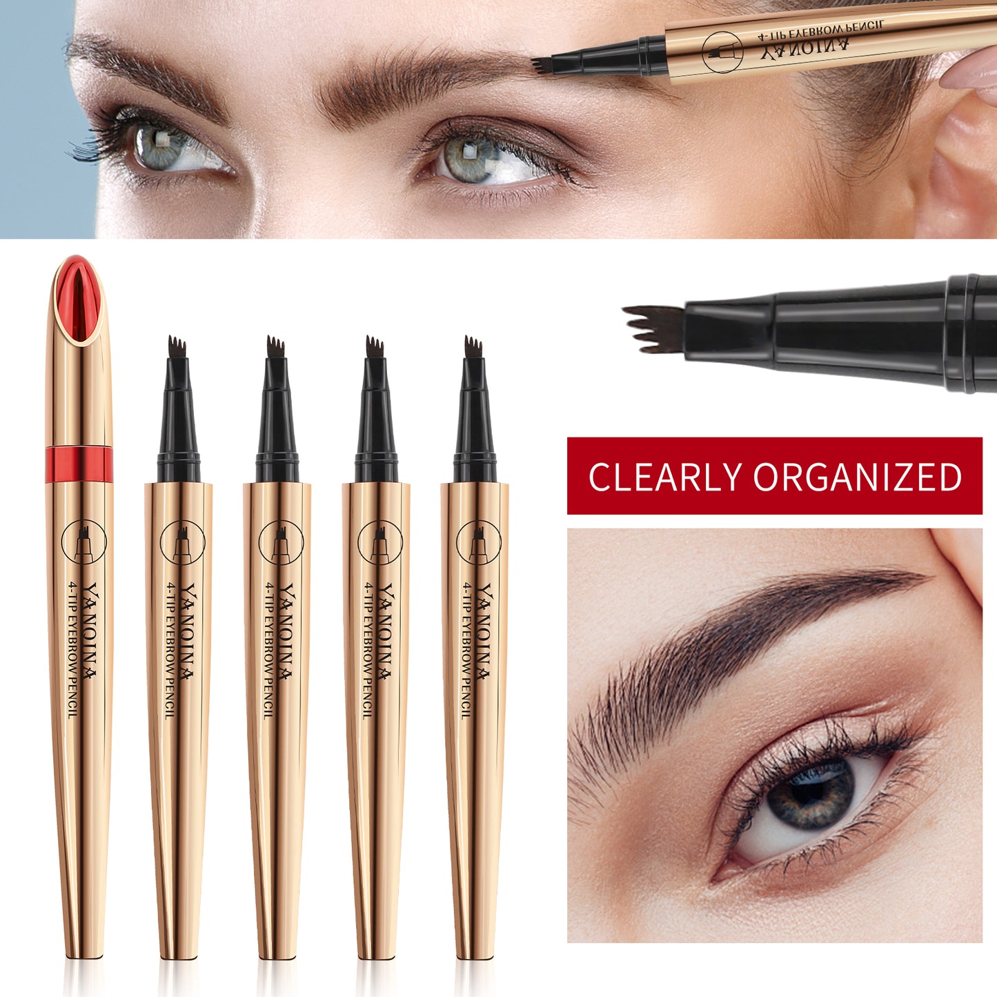 4D Waterproof Liquid Eyebrow Pen: Achieve Natural and Precise Results with Four Fork Tip