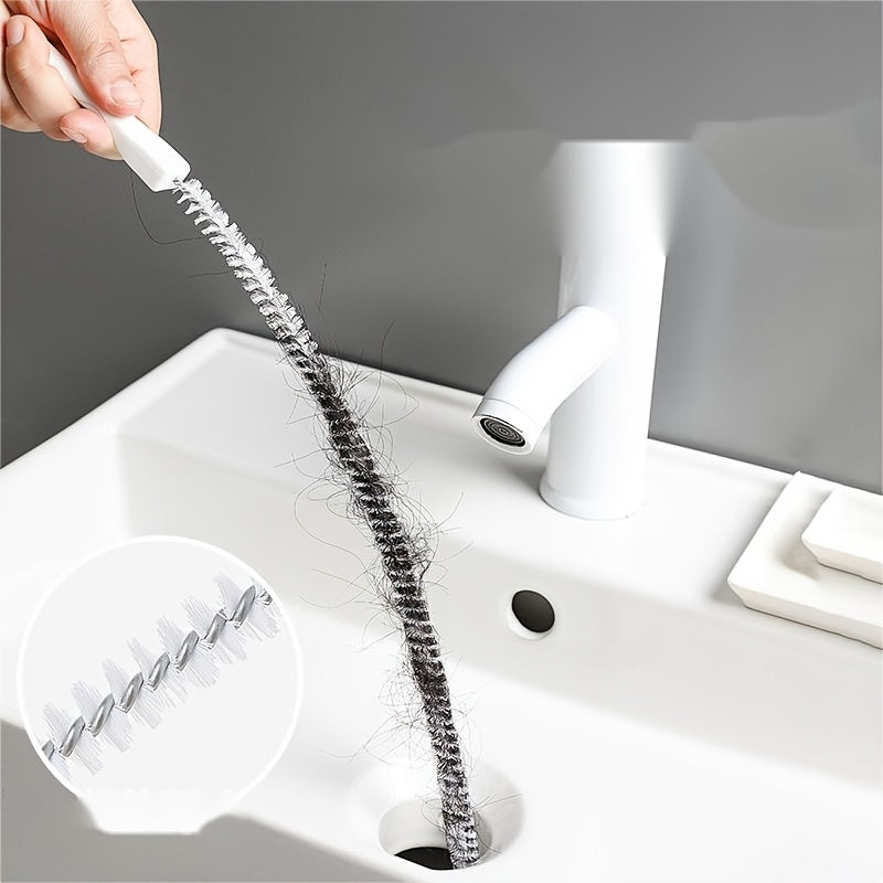 1pc Flexible Sink Cleaning Brush, Pipe Dredging Brush, Sewer Hair Clog Removal Tool, With Long Spiral Nylon Bristles Cleaning Brush, For Kitchen Bathroom Bathtub Toilet, White