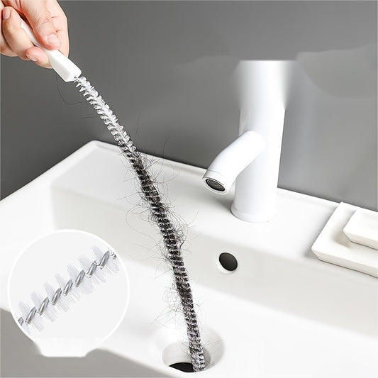 1pc Flexible Sink Cleaning Brush, Pipe Dredging Brush, Sewer Hair Clog Removal Tool, With Long Spiral Nylon Bristles Cleaning Brush, For Kitchen Bathroom Bathtub Toilet, White