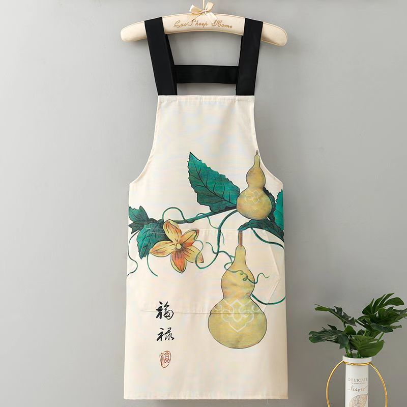 1pc Linen Canvas Apron, Oil-proof Wear-resistant Kitchen Apron, Chinese Style Cooking Apron
