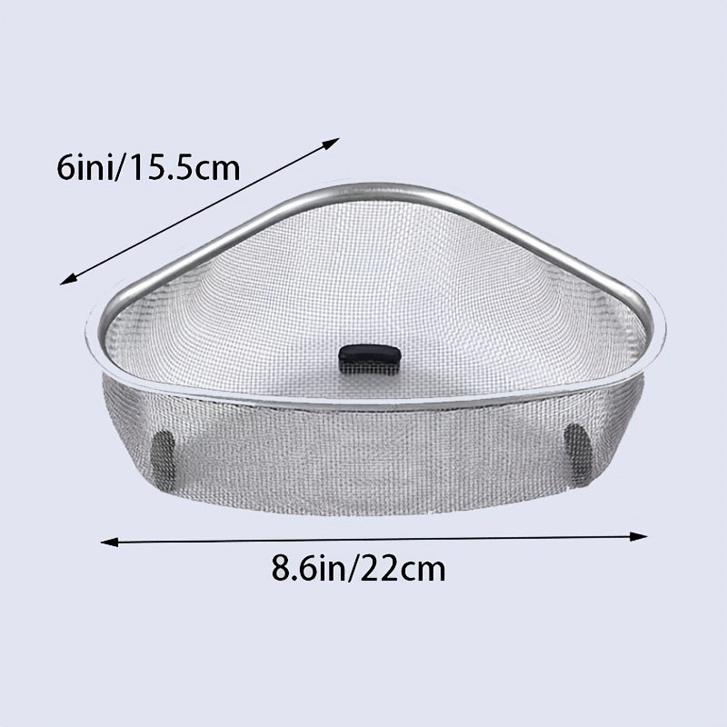 1pc Drainer Basket, Triangular Sink Drainer Basket, Stainless Steel Strainer, Kitchen Drainer Basket, Garbage Residue Filter, Storage Leakage Mesh Basket, Vegetable Basket 6.61lbs(Max)