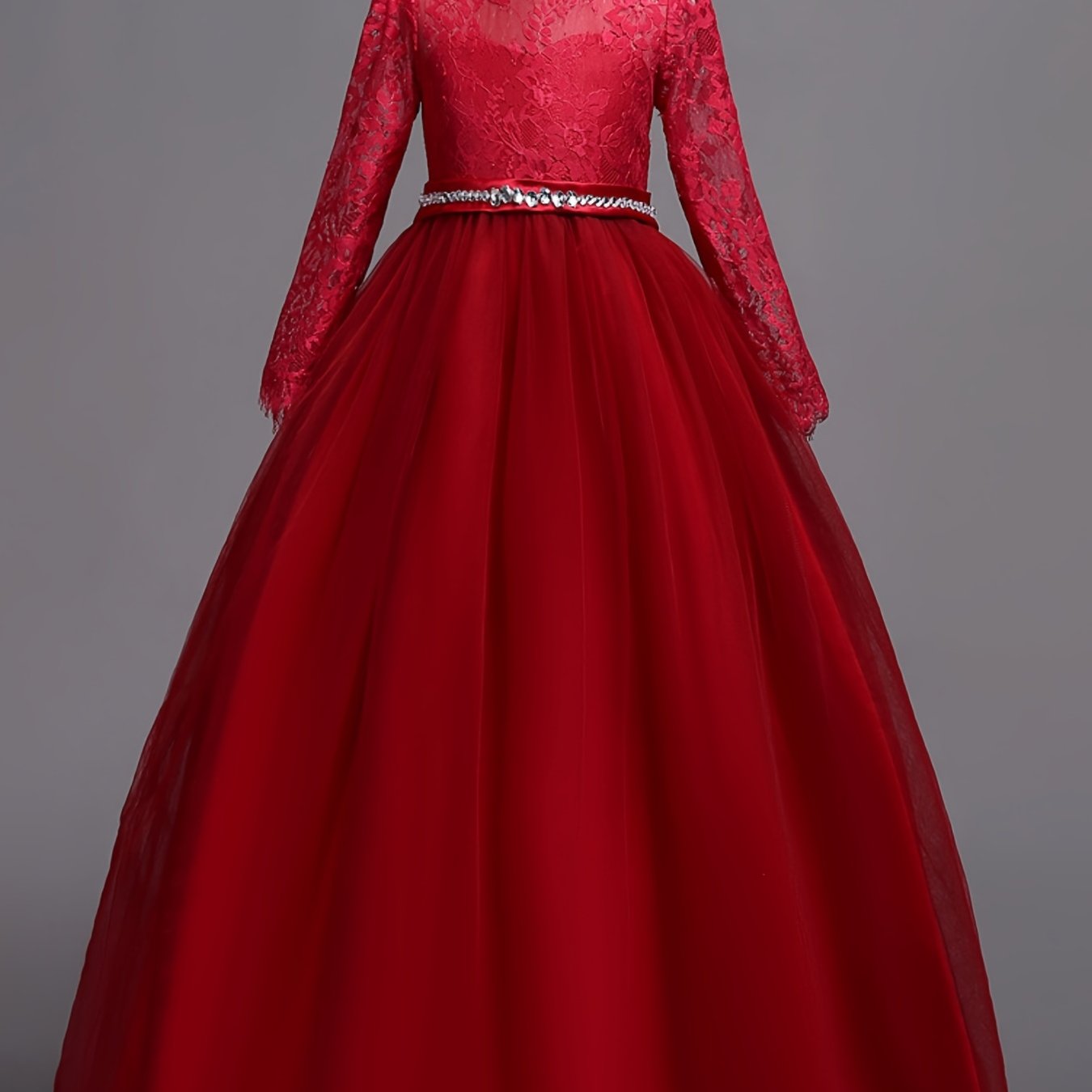 Girls' Elegant Lace Long Sleeve Dress