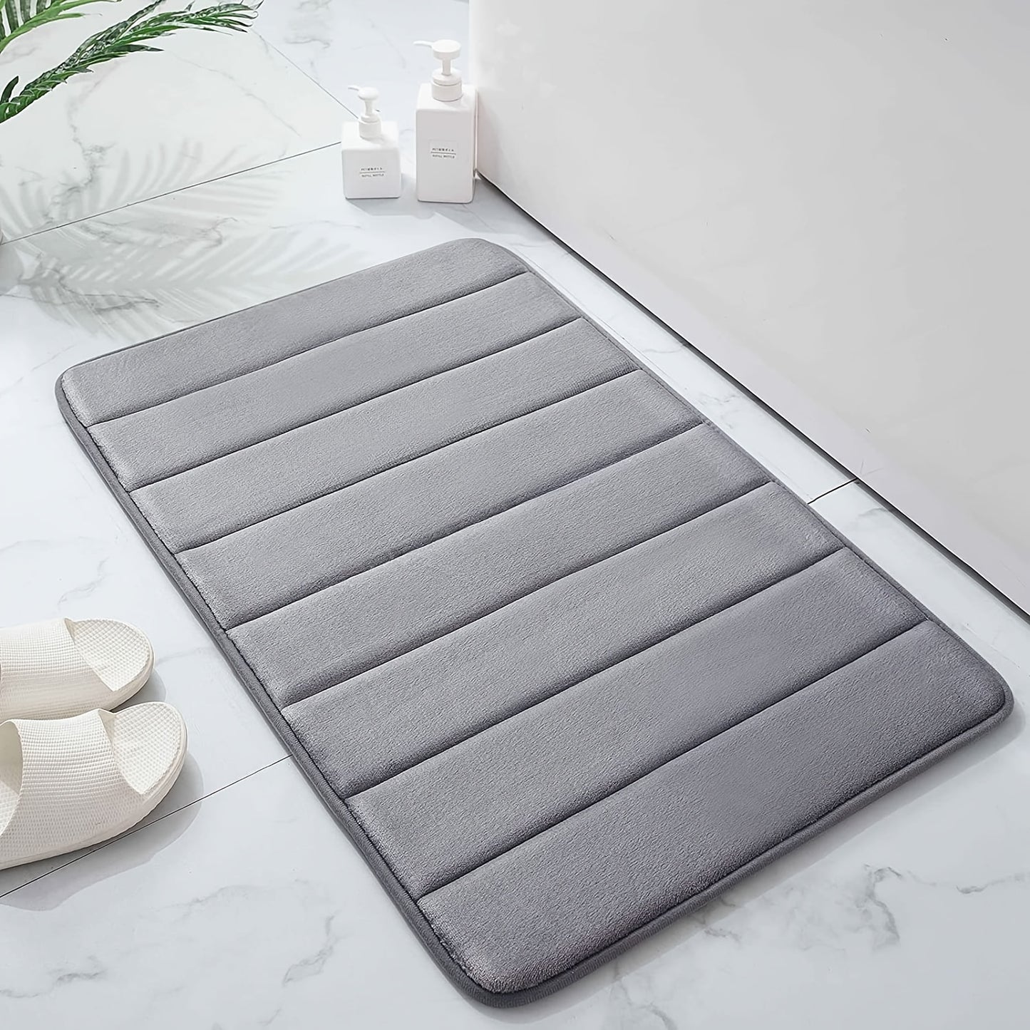 1pc Memory Foam Soft Bath Mats - Non Slip Absorbent Bathroom Rugs Rubber Back Runner Mat For Kitchen Bathroom Floors , Grey