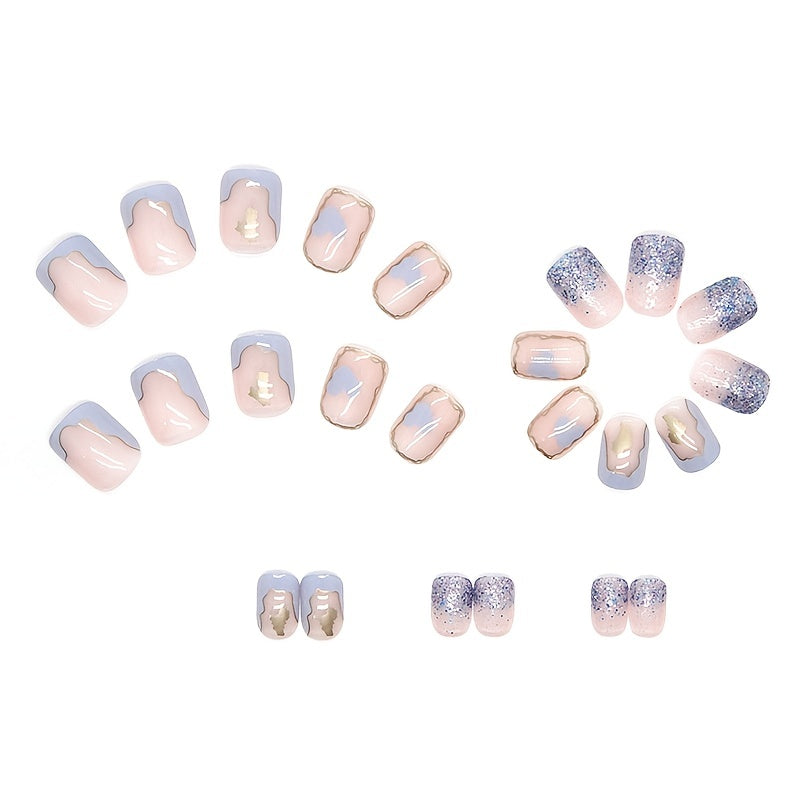 24 Pcs Gradient Coffin Press-On Nails: Add a stylish touch to your nails with these short fake nails with gradient design.