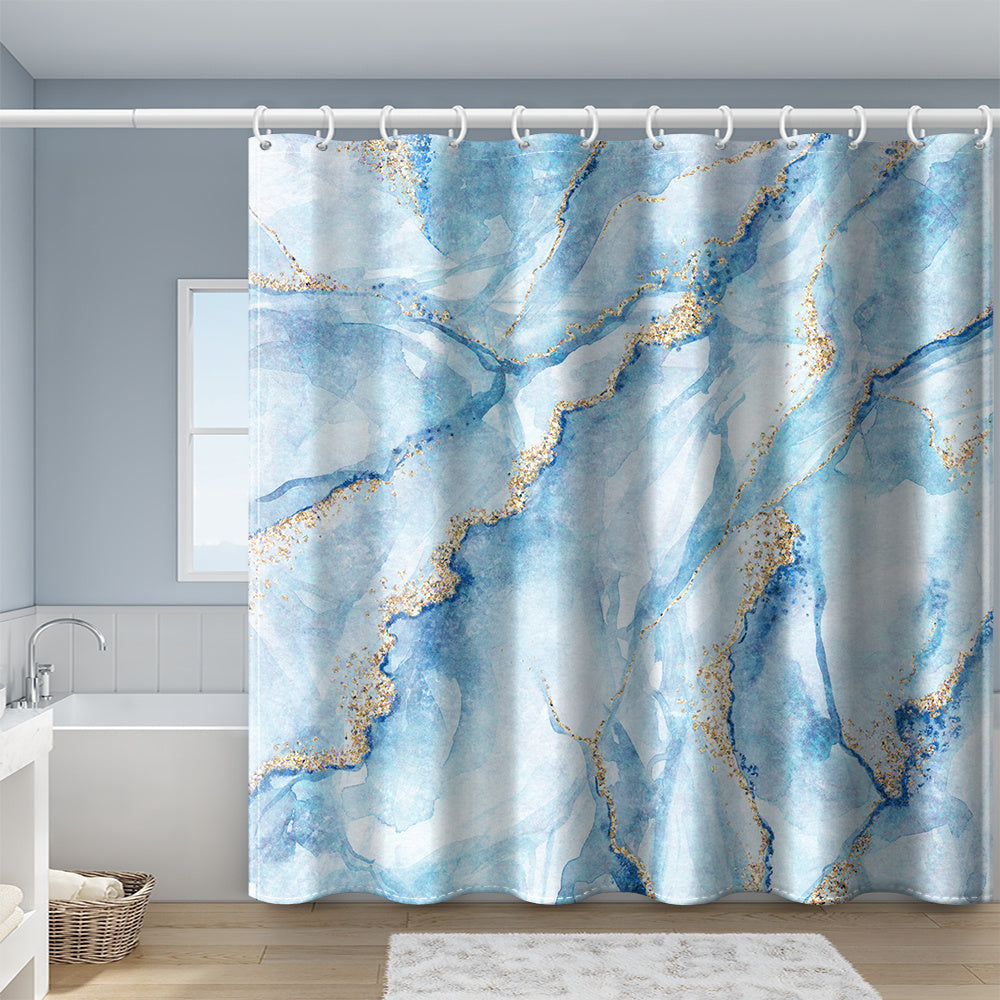1pc Gray Golden Marble Shower Curtain Set, Bathroom Decor, Abstract Modern Shower Curtain, Luxury Standard Shower Curtain For Bathtub, Waterproof Washable Fabric Shower Curtain, With 12 Plastic Hooks
